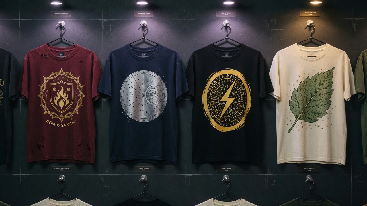 Mur de t-shirts graphiques originaux, un univers par emblème